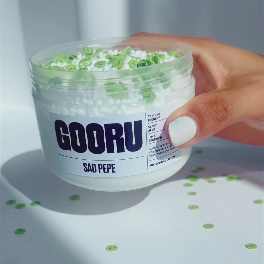 Product video of Sad Pepe slime designed and manufactured  by Gooru Slime, Dubai, UAE