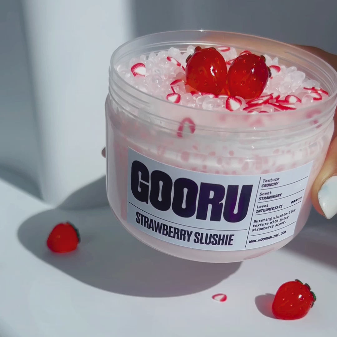 Product video of Strawberry Slushie slime designed and manufactured  by Gooru Slime, Dubai, UAE