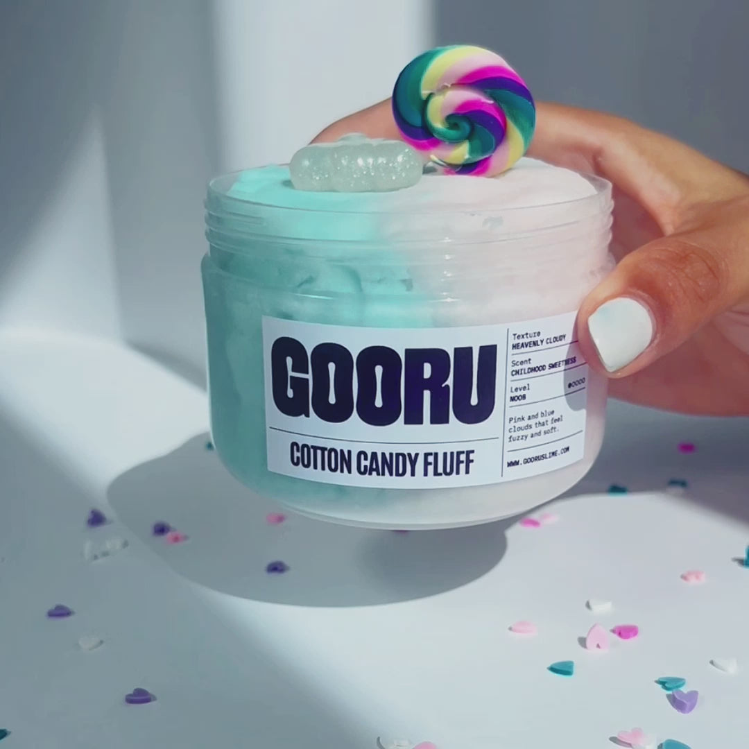 Product video of Cotton Candy Fluff slime designed and manufactured  by Gooru Slime, Dubai, UAE